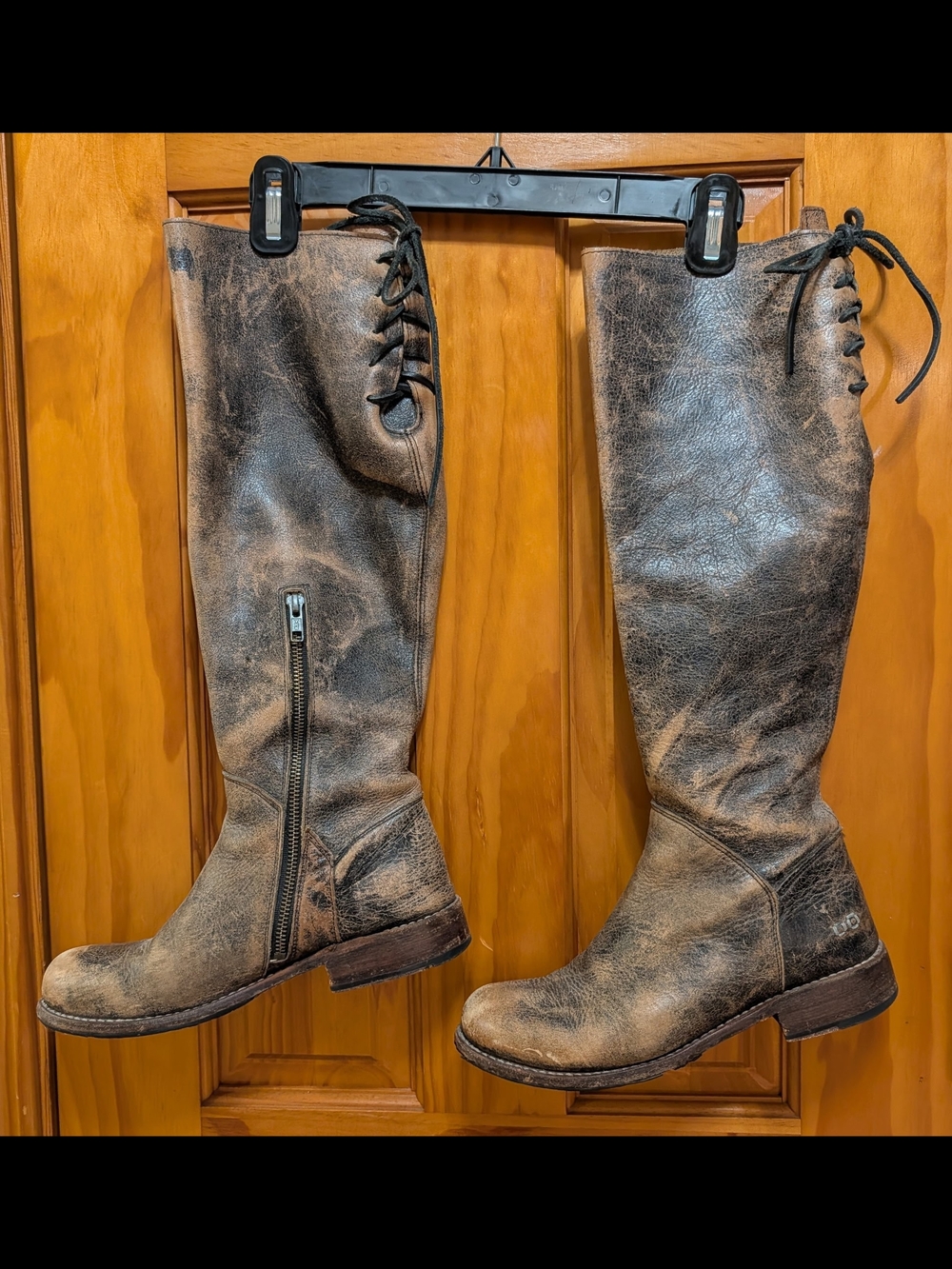 BED|STU Brown & Black Leather Boot Sole Detail Lace Up Back